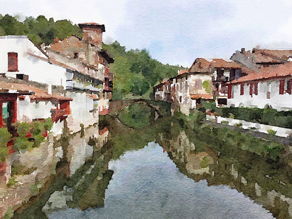 Saint-Jean-Pied-de-Port mit dem Fluss Nive