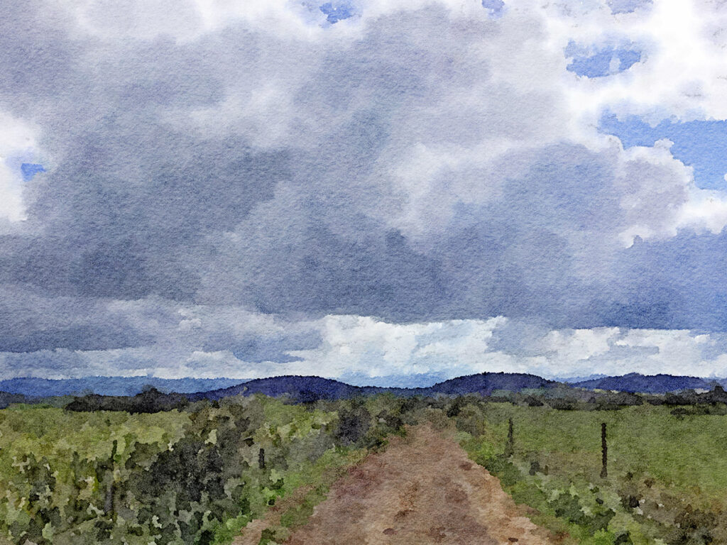 Regenwolken über dem Jakobsweg